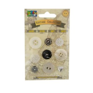 Vintage boutons assortiment noir & blanc 9pcs